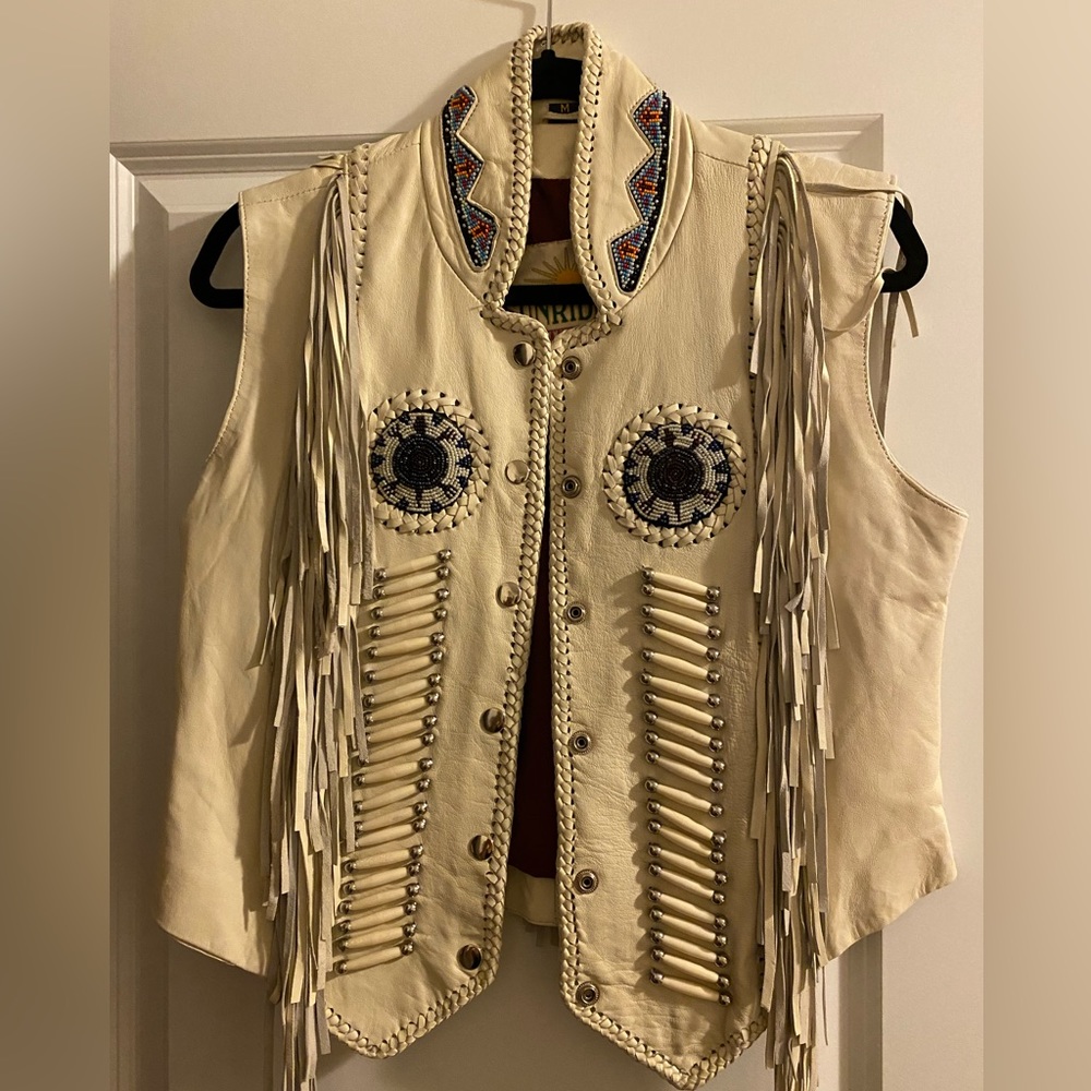 Sunriders Western wear Native beaded vest, cream, Size M